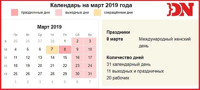 Какие дни в марте 2019