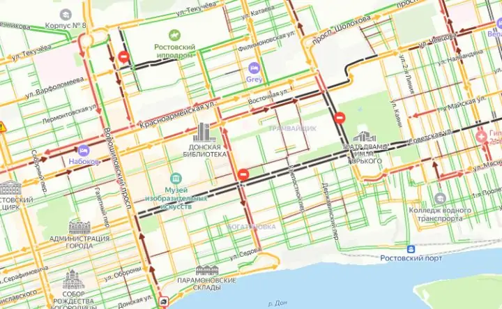 Пробки в центре Ростова утром 7 мая. Фото «Яндекс. Пробки»