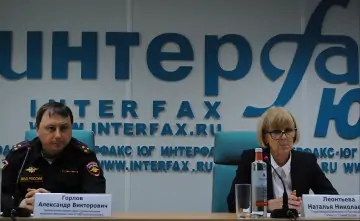 Наталья Леонтьева и Александр Горлов на пресс-конференции в «Интерфакс-Юг». Фото «Интерфакс»