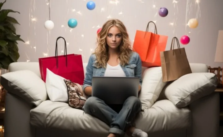 Девушка с ноутбуком. Иллюстрация сгенерирована нейросетью Midjourney