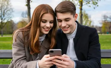 Молодые люди со смартфоном. Изображение сгенерировано нейросетью GigaChat