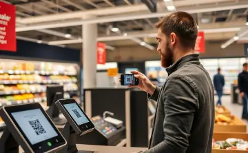 Оплата покупки по QR-коду. Иллюстрация сгенерирована нейросетью Qwen