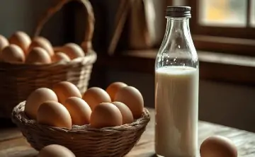 Яйца и молоко. Изображение сгенерировано нейросетью "Алиса"