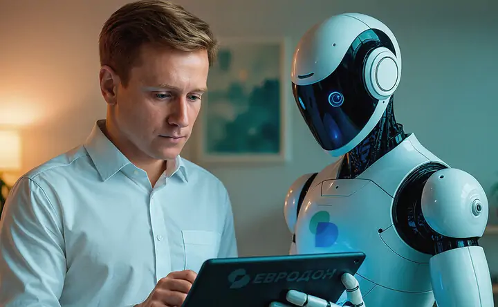 Человек и робот. Фото сгенерировано нейросетью Chat GPT