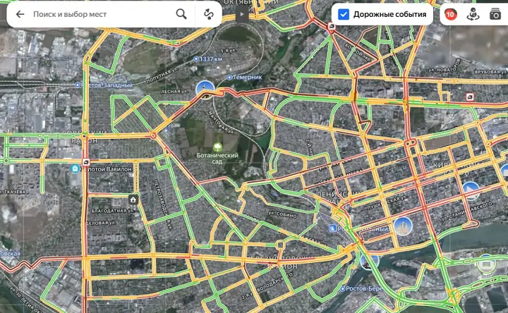 Пробки. Скриншот сервиса «Яндекс. Карты»