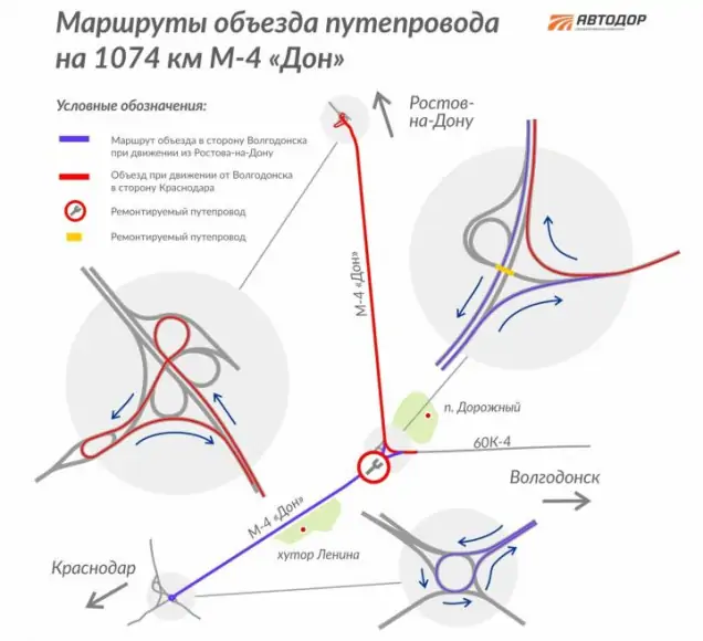 Схема альтернативных дорог на время ремонта. Фото госкомпании «Автодор»