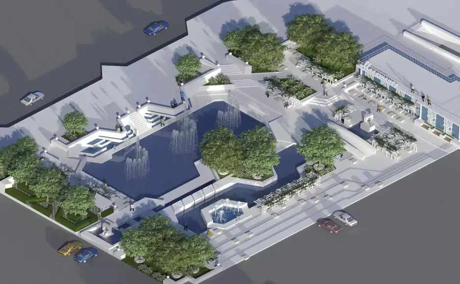 Проект фонтана на площади Ленина в Ростове авторского коллектива во главе с Ломтевым. Источник: презентация проекта