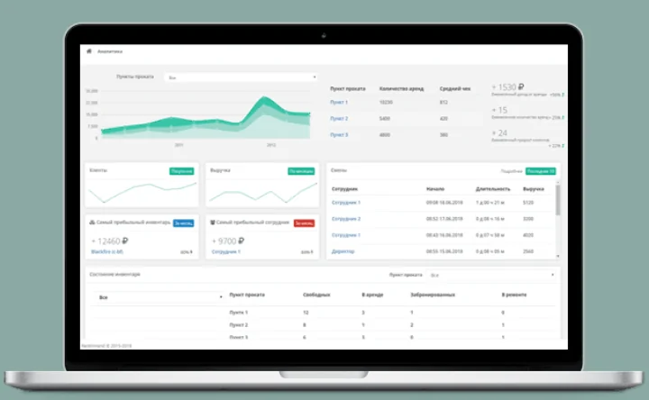 Дашборд программы для проката. Фото Rent in Hand