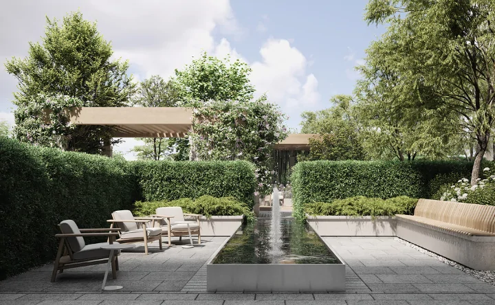 Лаунж-зона с фонтаном. Фото предоставлено пресс-службой СЗ «Альянс Групп»