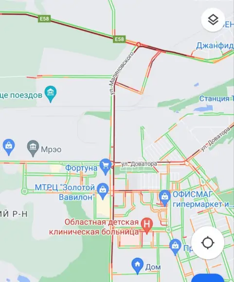 Скриншот с «Яндекс. Карт» о дорожной ситуации