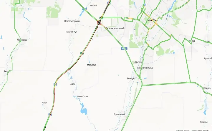 Пробка. Скриншот сервиса «Яндекс. Карты».